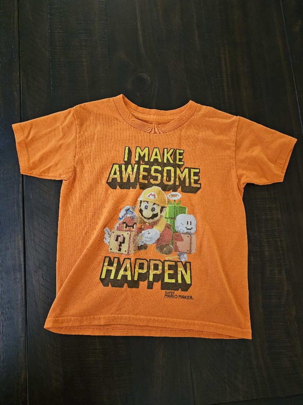 Nintendo Orange Super Mario Maker 'I Make Awesome Happen' Kids Tee